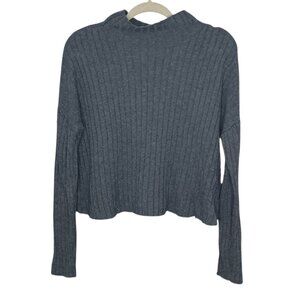 GAP Petites XS PXS Gray Merino Wool Blend Hookup Rib Knit Crop Mock Neck Sweater